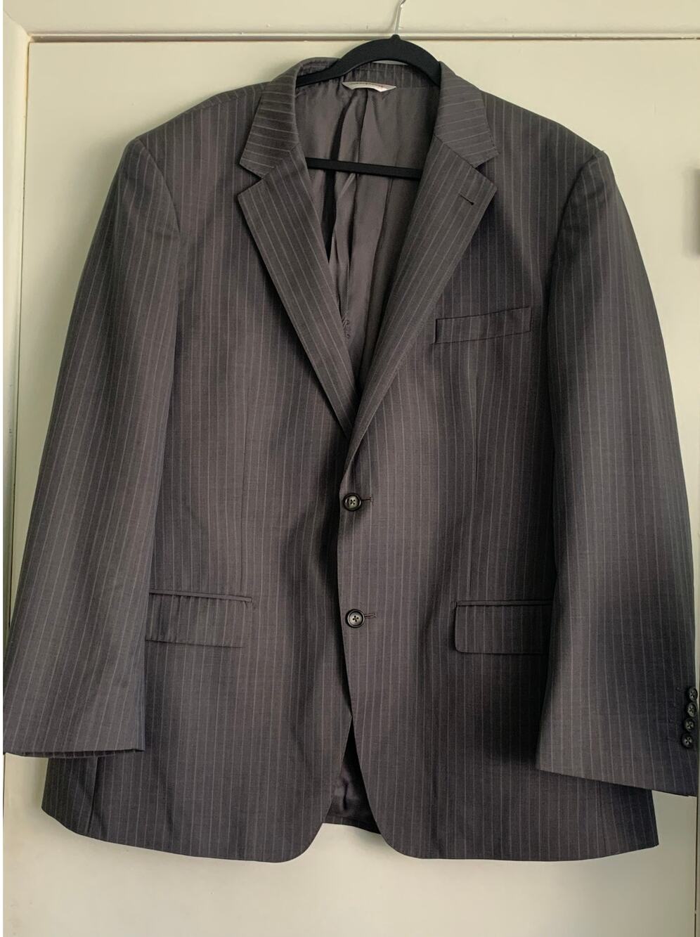 Jhane Barnes Men’s 48R Wool Pinstripe Blazer Jacket Gray Natural Stretch 48 R